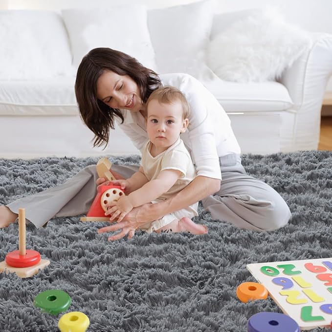 Fluffy Area Rug for Living Room: Grey Rug 5x8 Shag Area Rugs for Bedroom-Shaggy Area Rug,Indoor Ultra Soft Fluffy Plush Carpet for Living Room,Bedroom (5x8 Feet, Gray)