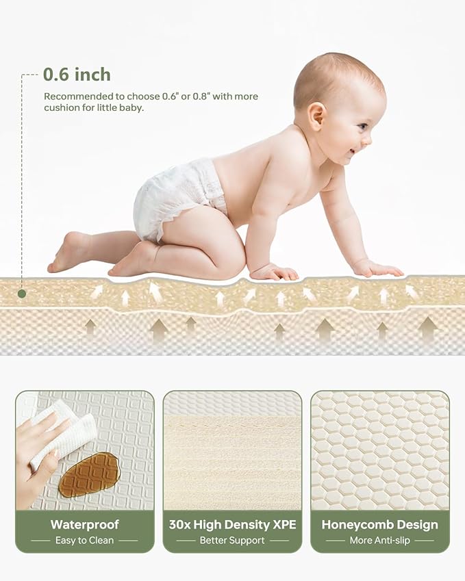 Baby Play Mat Foldable Baby Floor Play Mat 0.6" Thick Soft Foam Playmat for Babies Reversible Waterproof Padded Baby Girl Play Mat Portable Baby Crawling Mat for Indoor Outdoor(70"*78"*0.6")