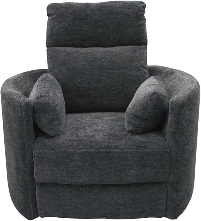 Pemberly Row Polyester Fabric Power Swivel Glider Recliner in Black with USB Charging Ports and 2 Comfort Pillows for Living Room