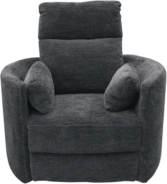 Pemberly Row Polyester Fabric Power Swivel Glider Recliner in Black with USB Charging Ports and 2 Comfort Pillows for Living Room