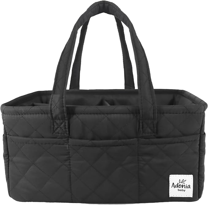 Adonia & Co Diaper Caddy Organizer – Large Nursery Storage Basket for Newborn Essentials – Portable & Machine Washable (Black)