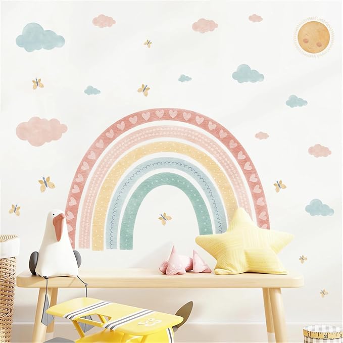 Large Rainbow Wall Decals for Kids 47.24 x 35.4 Inches- Large Peel and Stick Boho Rainbow Classroom Decor, for Toddler Girl Room Merry Christmas Wall Decal
