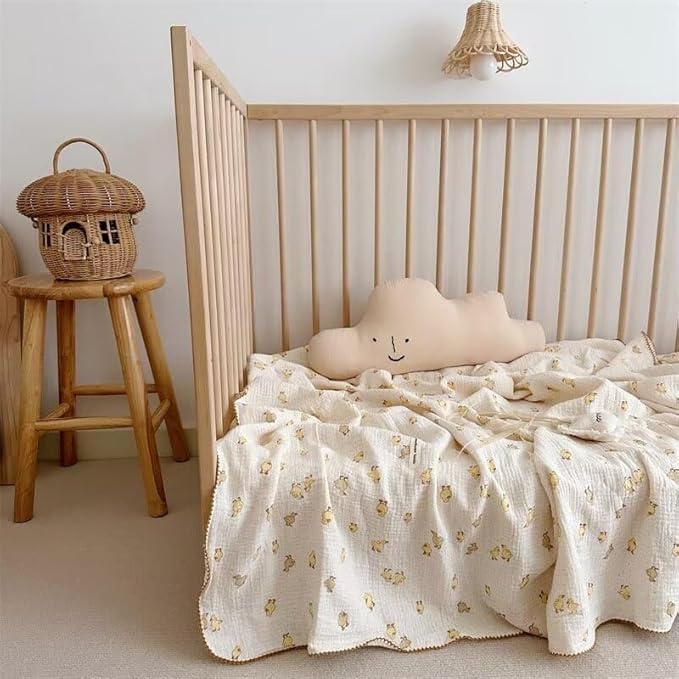 BuLuTu Cute Duck Pattern Baby Blanket Muslin Toddler Quilt Blankets Boys Girls Breathable Cotton Baby Bedding Thin Nursery Blanket for Summer, Shower Gift, 47"x51"