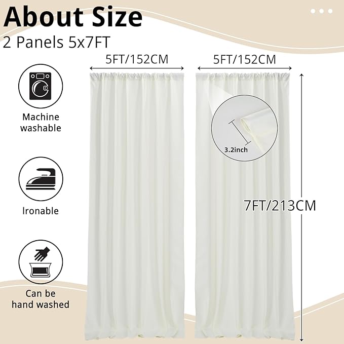 Ivory Curtains Backdrop for Parties, Wrinkle Free Ivory Photo Backdrop Curtains Drapes for Party Birthday Wedding Decoration Photography,5ft x 7ft, 2 Panels