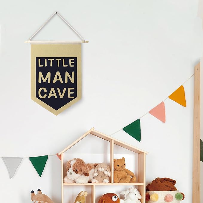 Qpenm Little Man Cave Hanging Wall Canvas Banner,Kids Room Hanging Pennant Flag Prints,Nursery Hanging Wall Canvas Banner,Baby Boy Girl Nursery Decornursery Wall Art Decor
