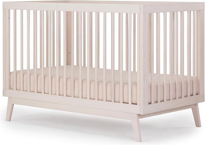 dadada Baby Soho 3 in 1 Convertible Wooden Crib to Toddler Bed - Made in Italy, GREENGUARD Gold Certified, Baby-Safe Finish, Sustainable Beech Wood, Modern Design, 3 Adjustable Heights (Natural Wash)