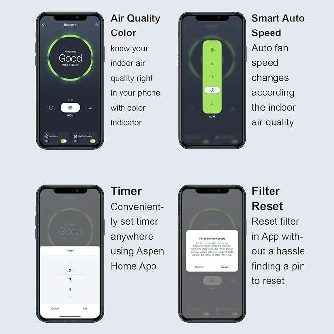 Aspen One Button Air Purifiers for Home, Cleans 1500 SqFt in 50min and 362 SqFt in 12min, HEPA Air Purifier with Automatic and App Control - Filtrate 99.97% of Smoke, Pollen, and more - Gold Oak