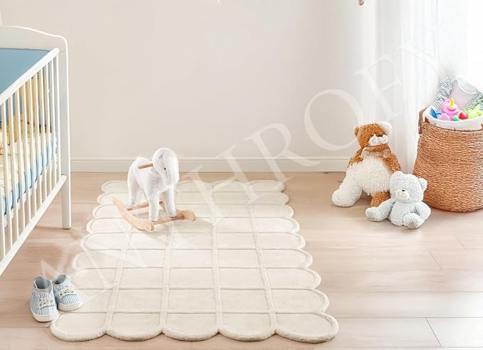 Selena Scallop Area Rug – 9’ x 12' – Handmade Wool Area Rugs – Beige – Rugs for Living Room, Bedroom – Anti-Skid – Carpets with Non-Slip Natural Backing with 100% Cotton