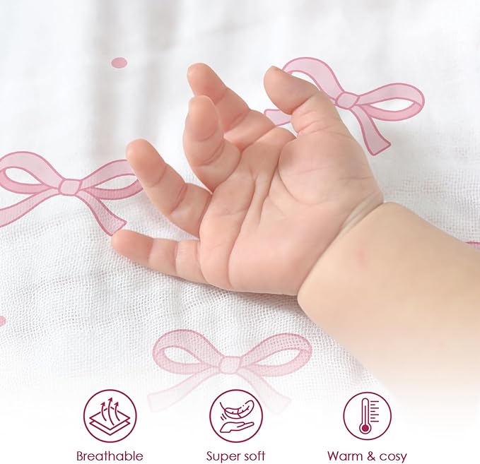 Bow Baby Blankets for Girls, Soft Nursery Minky Blankets with Muslin and Dotted Fleece Back 30x40 inches, Receiving Bed Quilt for Newborn, Infants, Toddlers