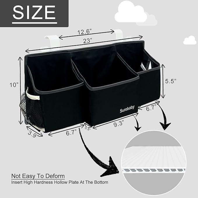 Hanging Baby Diaper Caddy, Single Sheet Dispensing Caddy Organizer Holder For Baby Crib, Nursery Organization Diaper Stacker Storage - Black