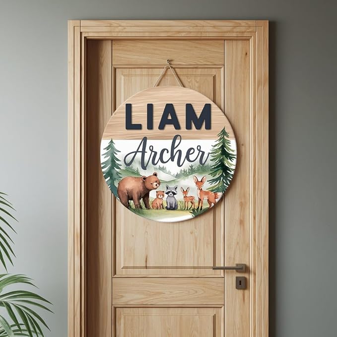 Personalized Name for Nursery Wall, Giraffe Bear Fox Sign for Baby Door Decor, Newborn Gifts for Girl, Girls Nursery Wall Bedroom Decorations, Mother's Day Gifts for New Mom Dad Gift