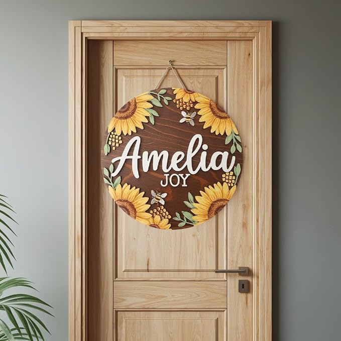Personalized Name Signs for Kids Room, Bee Sign for Baby Door Decor, Newborn Gifts for Girl, Girls Nursery Wall Bedroom Decorations, Mother's Day Gifts for New Mom Dad Gift