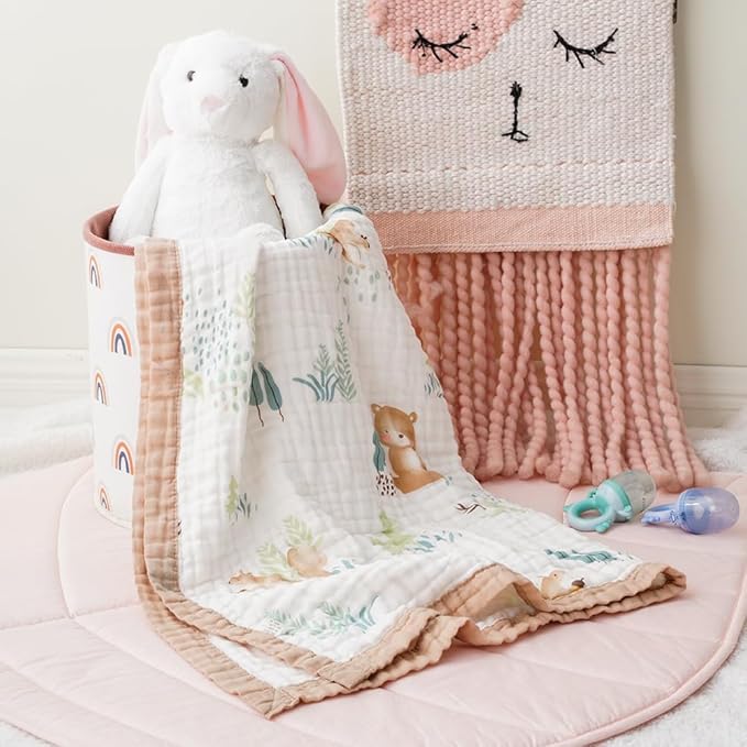 BATTILO PTY 6 Layer Muslin Baby Blankets, Nursery Blankets for Boys Girls, Swaddle Blankets Babt Blanket Neutral Soft Lightweight Toddler and Kids Throw Blankets (Coffee Squirrel)