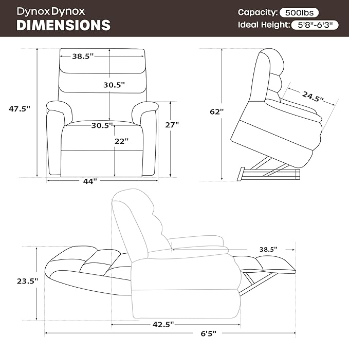 DYNOX Big Man Lift Chair 500lbs Extra Large Wide Lift Recliner Oversized Tri-Motor Power Lift Chair for Elderly, Massage & Dual Heat for Back and Seat (9398, Faux Leather, Brown)