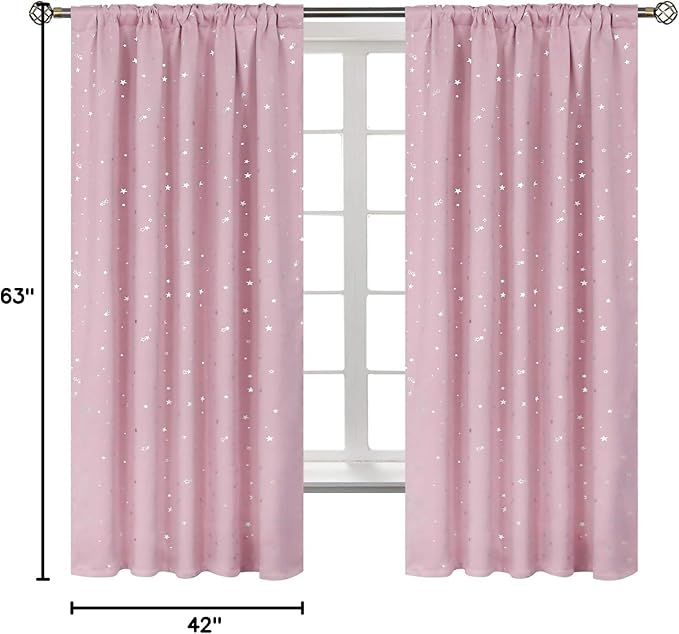 BGment Kids Blackout Curtains for Bedroom, Rod Pocket Room Darkening Curtains Decoration Thermal Insulation Window Drapes for Nursery, Children Room, 2 Panels, Each 42 x 63 Inch, Light Pink