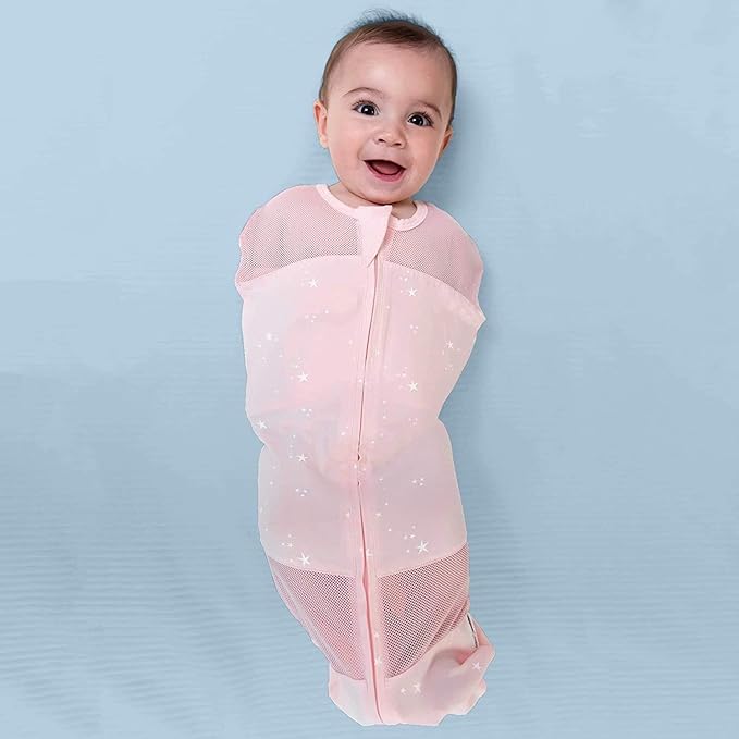 Happiest Baby Sleepea 5-Second Swaddle - 100% Organic Cotton Baby Swaddle Blanket - Doctor Designed Promotes Healthy Hip Development (Rose Stars, X-Large)