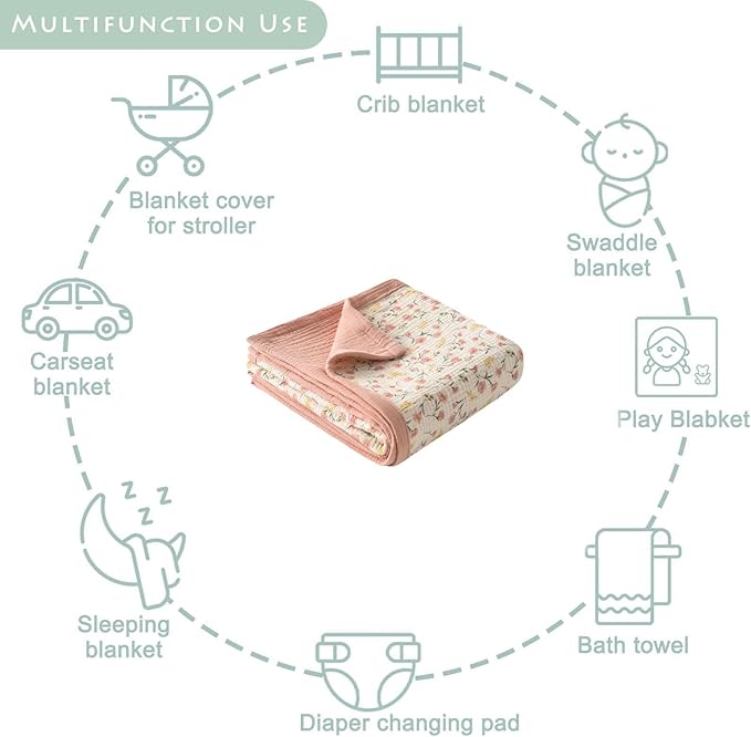Little Jump Muslin Baby Blankets for Girls, Large 47" x 47" Cotton Crib Blanket for Baby Infant Toddler, Soft Breathable and Lightweight Toddler Quilt for Girls (Peach Floral)