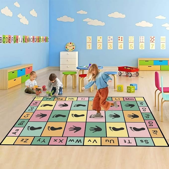 Hopscotch Play Rugs Kids, ABC Alphabet Education Carpet, Playroom Bedroom Living Room Decor Learning mat (Pink,39x59 in)