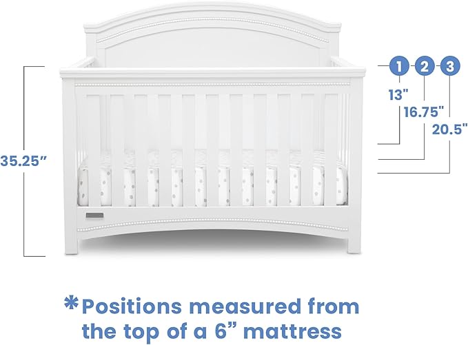 Delta Children Simmons Kids SlumberTime Emma 4-in-1 Convertible Baby Crib N More - Greenguard Gold Certified, Bianca White