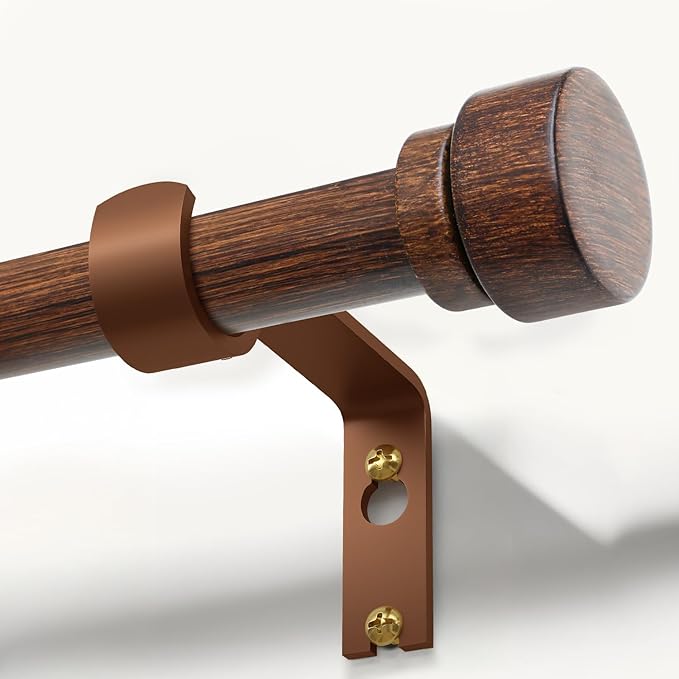 Antique Redwood Grain Curtain Rods for Windows 48 to 84 Inches 1" Diameter Boho Decorative Heavy Duty Window Curtain Rod Adjustable with Solid Finials for Living Room Bedroom Kitchen Farmhouse Outdoor