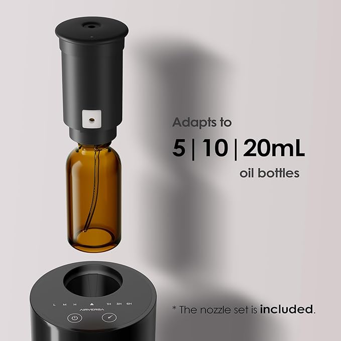 Airversa Waterless Essential Oil Diffuser Starter Kit with 2 x 30mL Fragrance Oil, Battery Operated Mini Scent Air Machine Portable Diffuser for Home Car Office Room, Black AN6 2 Packs Kit