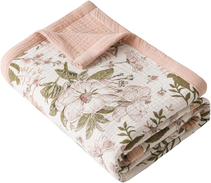 Little Jump 2 Layers Muslin Cotton Baby Blankets - Vintage Floral Toddler Quilt Crib Blanket - Gender Neutral Crib Blanket for Baby Boys and Girls 47"x 47" (Vintage Blossom)