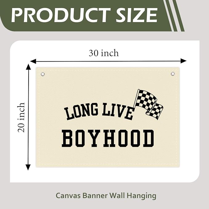 Long Live Boyhood Boys Room Decor - Linen Nursery Banner for Toddler Room Decoration, Farmhouse Kids Wall Hanging, Canvas Banner Flag for Baby Shower, Birthday Gift - A03