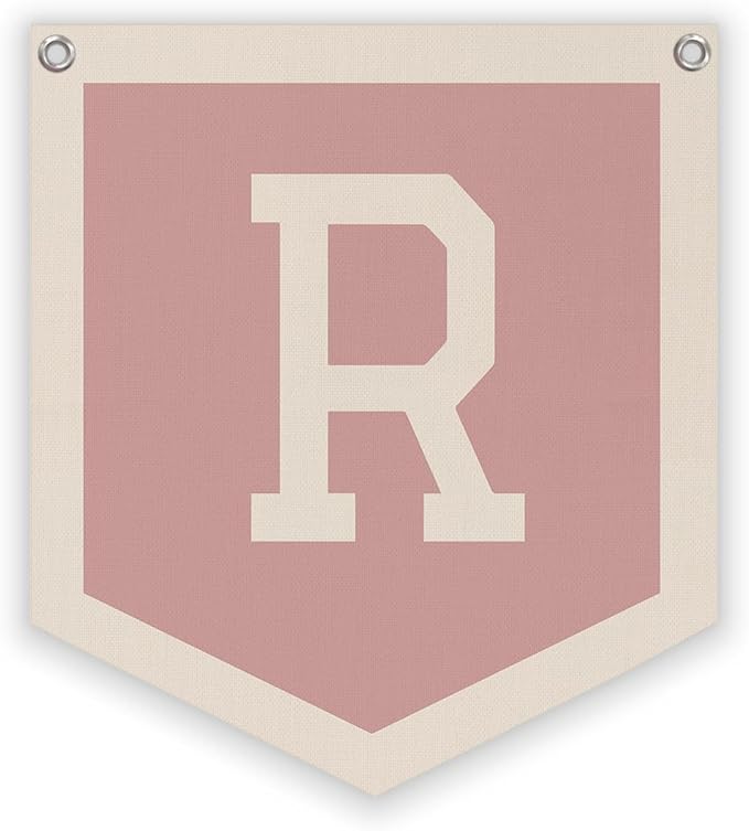 Lacama Pink Initial Personalized Preppy Banner, Baby Shower Decor Gifts, Wall Decor for Women Teen Girl, Vintage Room Decor Toddler Room Bedroom Playroom Front Door Birthday Gift(R)