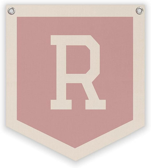 Lacama Pink Initial Personalized Preppy Banner, Baby Shower Decor Gifts, Wall Decor for Women Teen Girl, Vintage Room Decor Toddler Room Bedroom Playroom Front Door Birthday Gift(R)