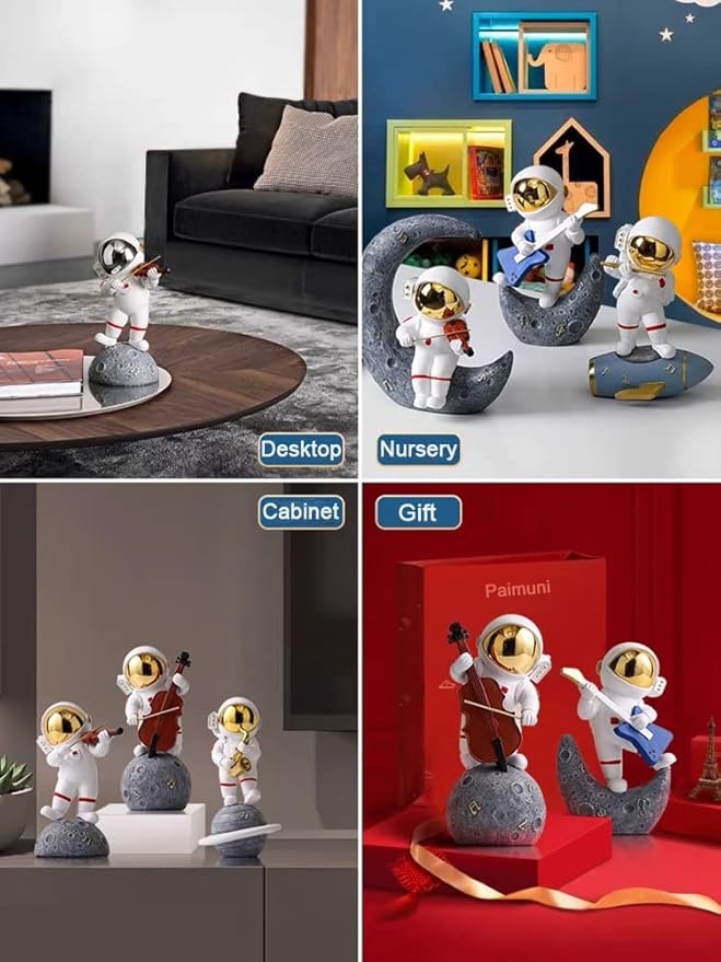 Paimuni Figurine Home Decor Resin Astronaut Statue Collectible Spaceman Sculpture Decorative Music Ornament for Desktop Bookshelf Office Living Room