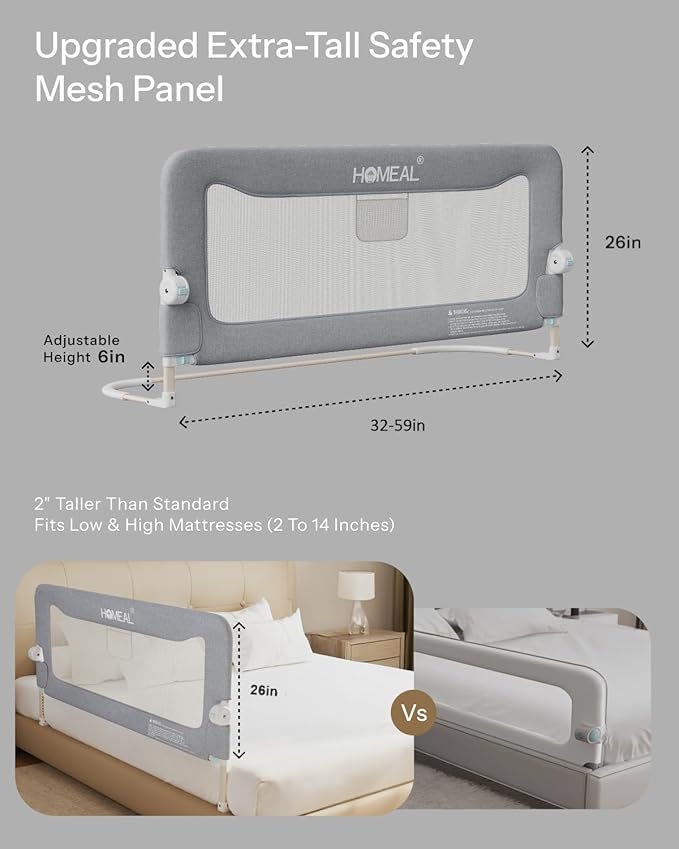 HOMEAL Bed Rail for Toddlers, 47in Foldable Toddler Bed Rails with U-Shape Base, Baby Bed Rail Guard for Twin Size, Full Size, Queen Size, King Size Beds, Bed Guard Rail for Toddlers, Beige