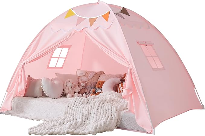 Full Size Bed Canopy for Kids：Girls Bed Tent Dream Privacy Sleeping Tents Indoor - Toddler Under Bunk Pink Tent - Girls & Boys Bedroom Privacy Space Sleeping Tents Gifts (Large Pink)
