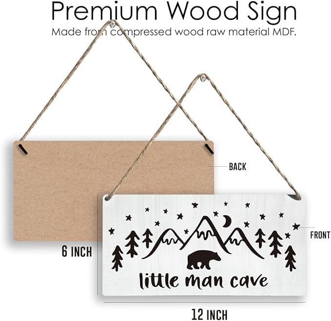 Woodland Nursery Wall Decor for Baby Boys Nursery Room Decor for Boys Bedroom Farmhouse Sign Rustic Bear Forest Animal Little Man Cave Sign 12 × 6 Inch（Wood 4011）