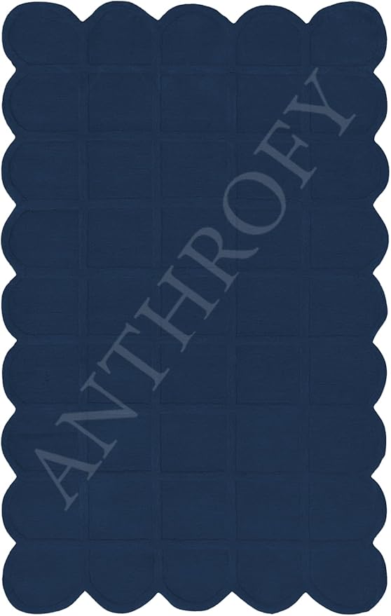Selena Scallop Area Rug – 4’ x 6' – Handmade Wool Area Rugs – Navy Blue – Rugs for Living Room, Bedroom – Anti-Skid – Carpets with Non-Slip Natural Backing with 100% Cotton