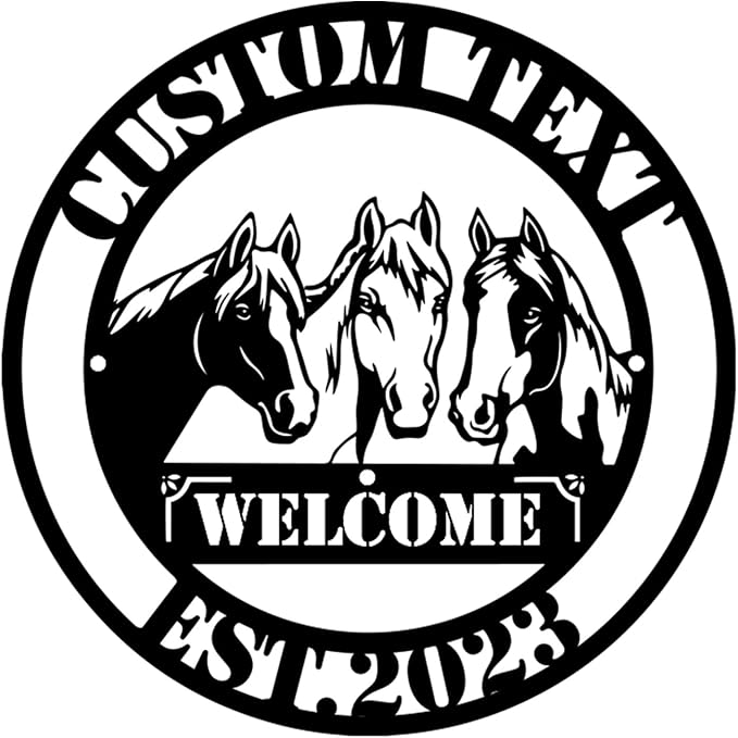 Personalized Horses Metal Welcome Sign, Horse Ranch Name Sign, Wall/Door Decor for Horse Stable, Barn, Farmhouse, Farther’s Day Gift for Dad/Grandpa/Farmer