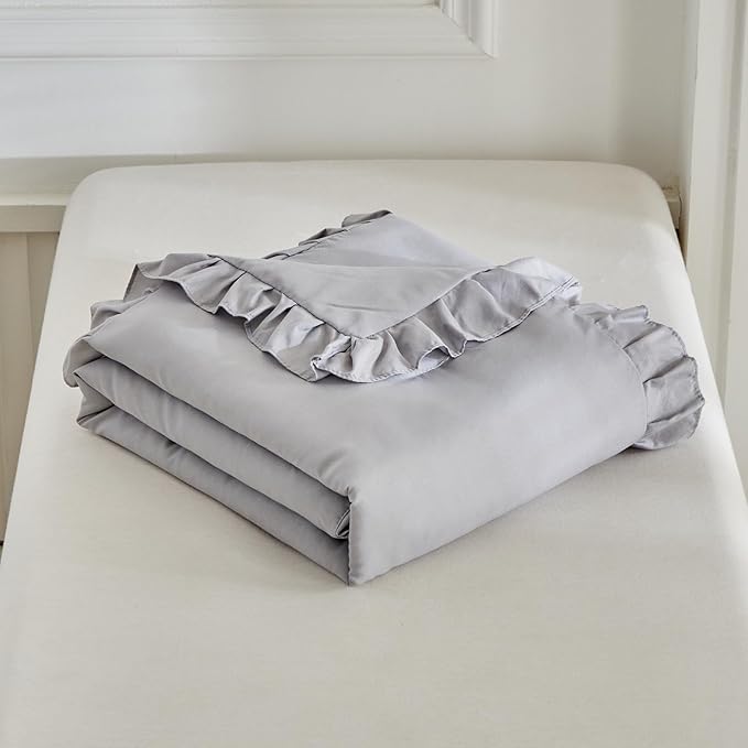 Ruffled Toddler Blanket Ruffle Comforter for Baby Toddler Girls, Soft Cozy Cute Quilted Blanket Breathable Microfiber Comfortable Down Alternative Small Size Quilt with Ruffle - 39"x 47" Gray