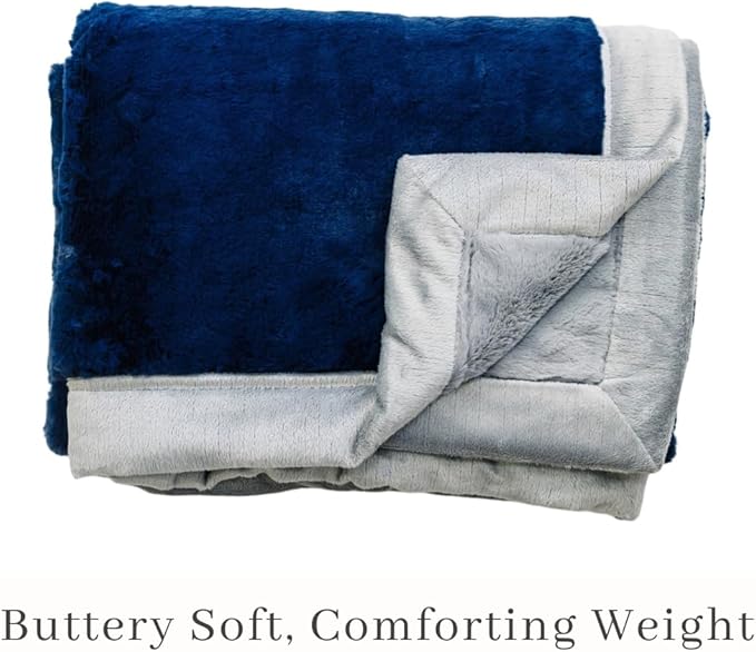 SARANONI Luxury Lush Kids Blanket | Ultra-Soft & Cozy Plush Comfy Blankets for Kids & Teens | Navy/Gray - 40” x 60”