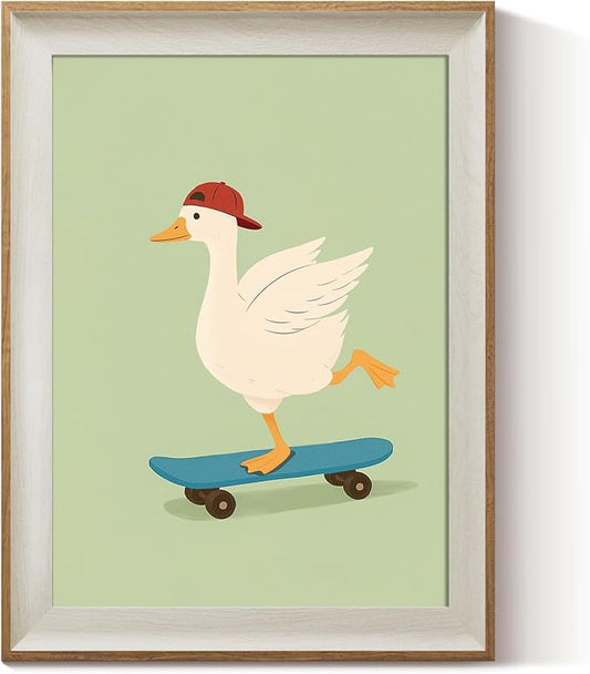 ARPEOTCY Framed Canvas Wall Art, Skater Goose
