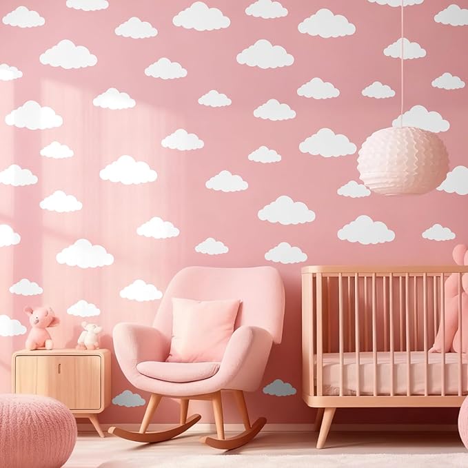Cloud Wall Decals, 8 Sheets 104Pcs White Clouds Vinyl Wall Stickers Peel and Stick Cloud Decals for Bedroom Home Nursery Classroom Wall Art Decorations