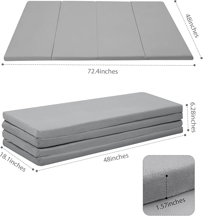 MeMoreCool Kids Floor Futon Mattress, Play Mat Muscle Mat Large 6x4 FT, Thicken Foam Tatami Mattress for Children Play Area, Foldable Sleeping Crawling Pad for Playroom
