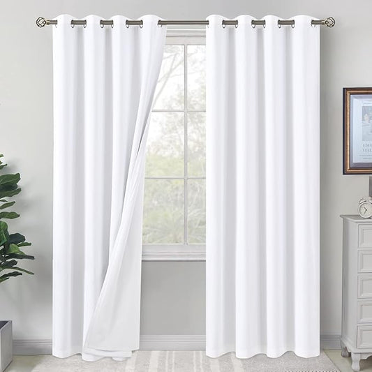 BGment White Blackout Curtains for Bedroom 108 Inch Length 2 Panels Set, Thermal Insulated Living Room Curtains Soundproof Room Darkening Window Curtain Drapes, Each Grommet Curtains 52 Inch Wide