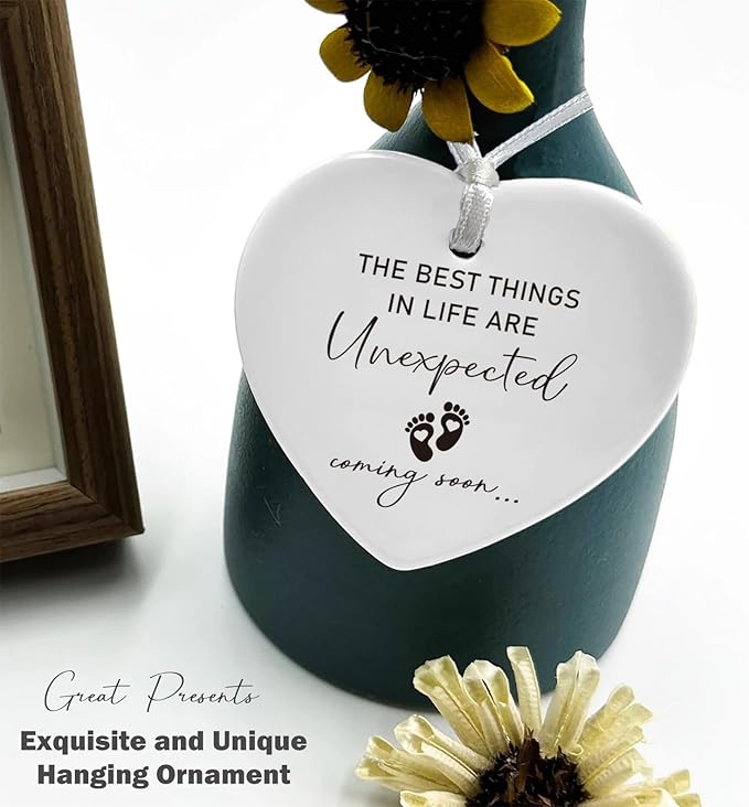 Heart Shaped Christmas Ornament-Pregnancy Announcement Gifts-Promoted to Grandparents Grandma Grandpa or Aunt Uncle-Newborn Coming Soon-Reveal Gift for Mom Dad Sister Brother Friends Keepsake