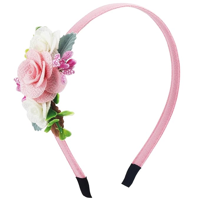 Flower Headbands for Girls Kids Toddlers Rose Floral Headpiece Non Slip Elegant Wedding Flower Crown Hairband Spring Summer Fashion Cloth Headdress Accessories for Birthday Party (Pink)
