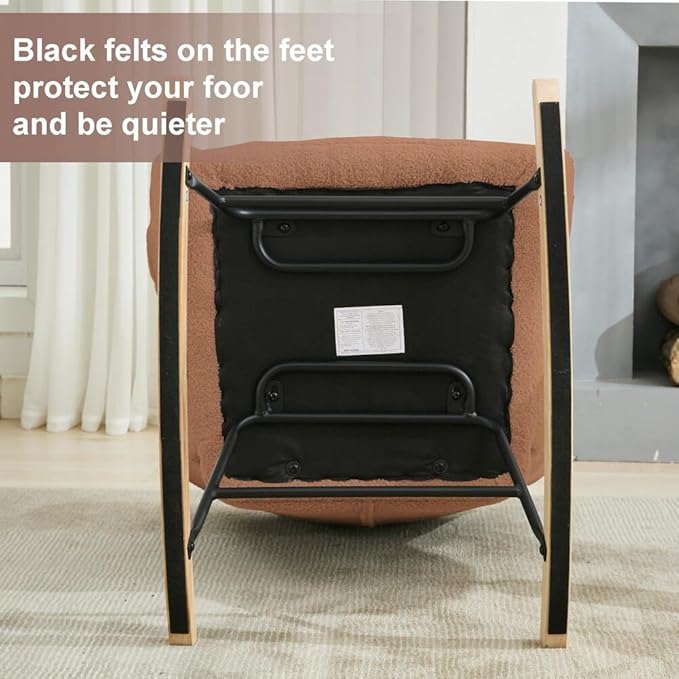 Nursery Rocking Chair Teddy Upholstered Glider Rocker Rocker Accent Chair with High Backrest Armchair Comfy Side Pocket Modern Rocking Accent Chairs for Living Room, Nursery, Office-Brown