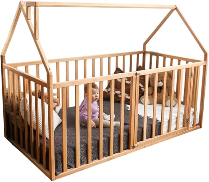 BUSY WOOD Montessori Bed for Toddlers - Floor Bed Frame Full - Floor Toddler Bed with Rails - Montessori Bed Queen- Floor Toddler Bed with Rails - Montessori Floor Bed Frame (Model 21)