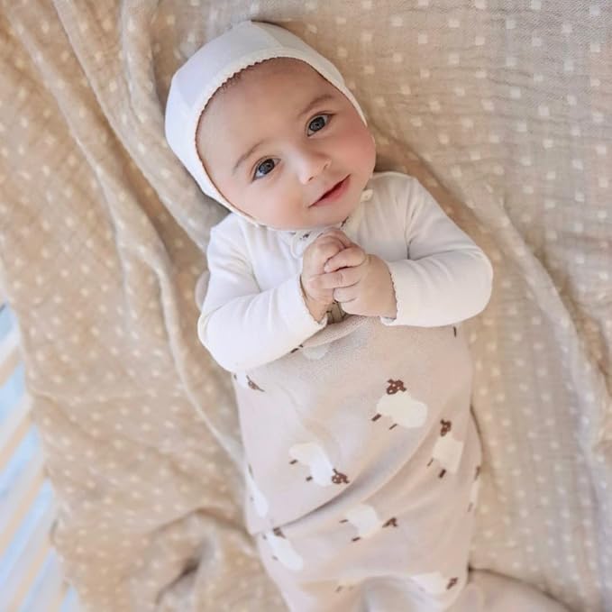Baby Swaddle Blanket - 100% Luxury Cotton Knit Soft Cozy Lightweight Unisex Receiving Stroller Quilt Blanket for Shower Gift Registry for Newborns Infants Toddlers (Sheep - Khaki)