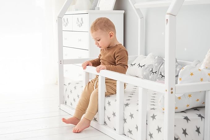 BUSY WOOD Toddler Floor Bed - Montessori Bed with Rails - Floor Bed for Toddlers - House for Kids - Floor Bed Frame - Toddler Bed - Montessori Bed (Model 1 for Sleeping ONLY)