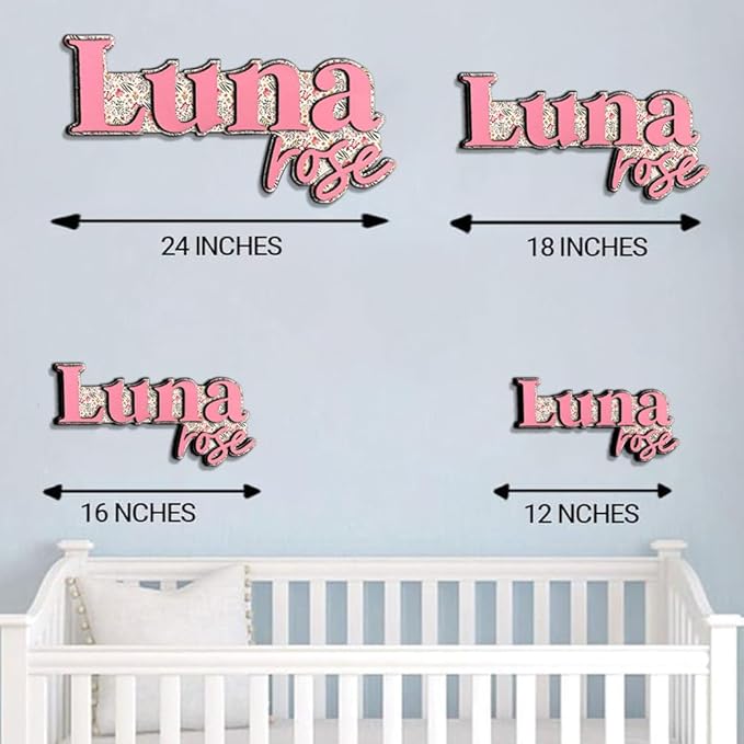 Personalized Nursery Name Sign, Custom Wooden Name Sign with Flowers, 3D Layered Wood Wall Decor for Baby Girl Room, Boho Floral Kids Room Name Plaque, 2 Layer /3
