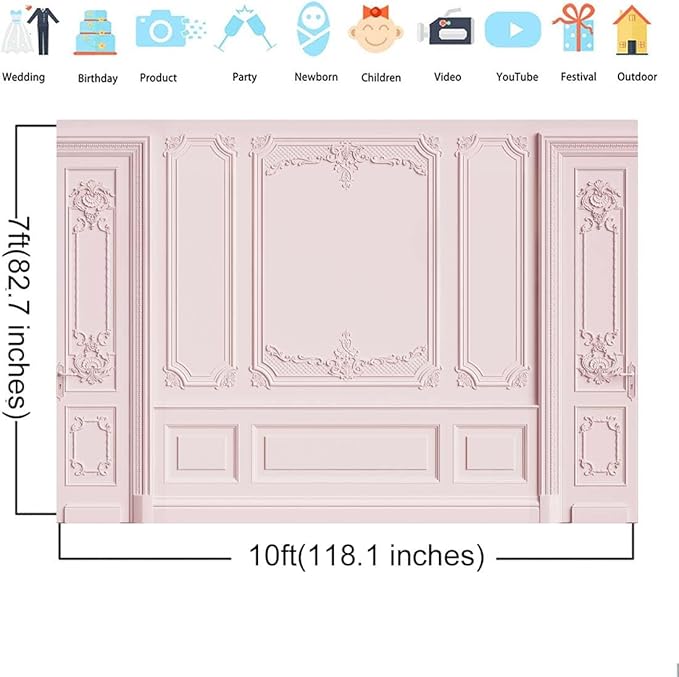 Light Pink Empty Room Wall Photography Backdrop Classic Interior Wedding Photo Background Girls Birthday Baby Shower Party Decorations Photoshoot Props 10x7ft Fabric