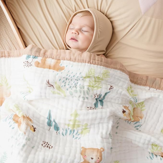 BATTILO PTY 6 Layer Muslin Baby Blankets, Nursery Blankets for Boys Girls, Swaddle Blankets Babt Blanket Neutral Soft Lightweight Toddler and Kids Throw Blankets (Coffee Squirrel)